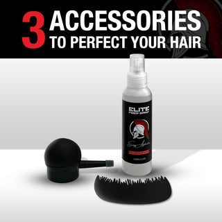 Comes with one spray applicator, one hairline comb, and one bottle of setting spray